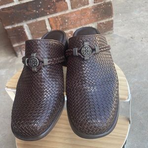 Vintage Premier Aries Brown Woven 100% Leather Slip on Mules! 7